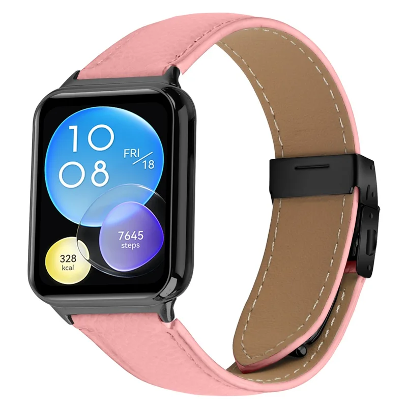 For Xiaomi Smart Band 8  /  9 Pro Genuine Leather Watch Band with Black Connector Turtle Back Buckle Wrist Strap - Pink