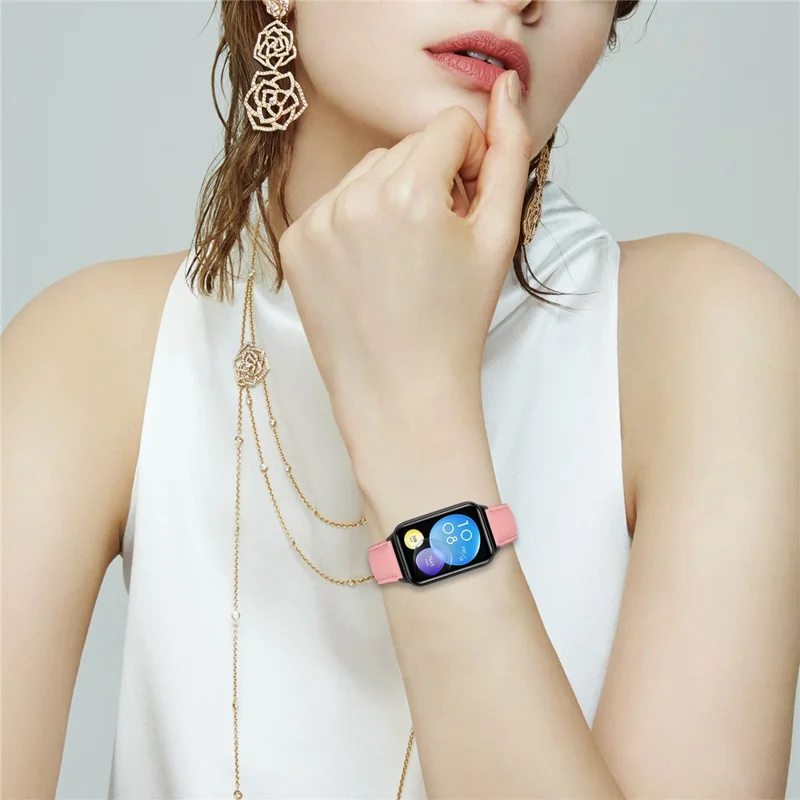 For Xiaomi Smart Band 8  /  9 Pro Genuine Leather Watch Band with Black Connector Turtle Back Buckle Wrist Strap - Pink