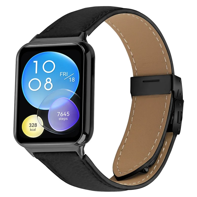 For Xiaomi Redmi Watch 4  /  Watch 5 Genuine Leather Watch Band with Black Connector Turtle Back Buckle Wrist Strap - Black