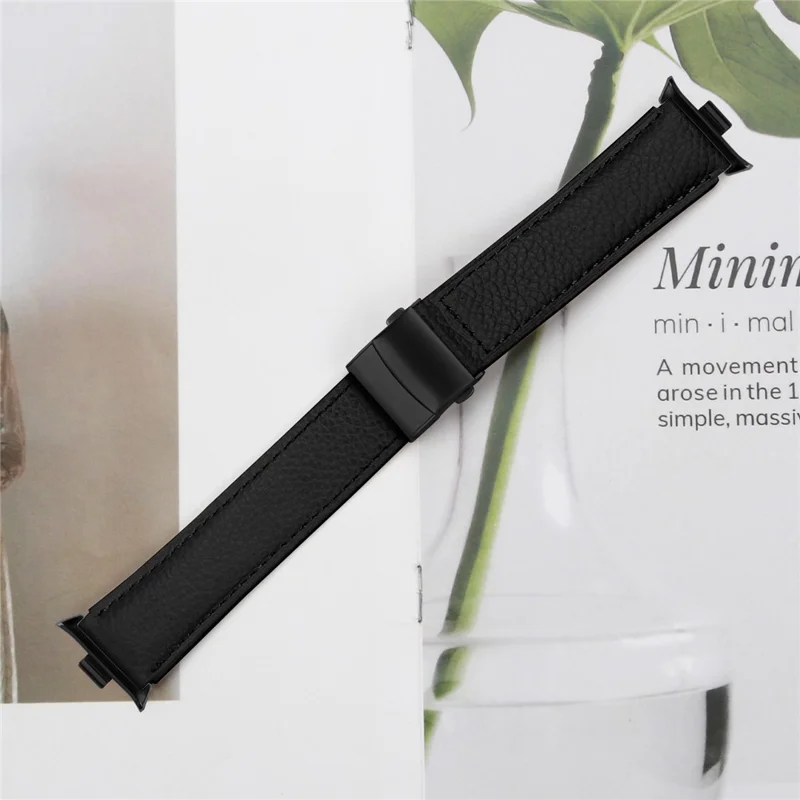 For Xiaomi Redmi Watch 4  /  Watch 5 Genuine Leather Watch Band with Black Connector Turtle Back Buckle Wrist Strap - Black