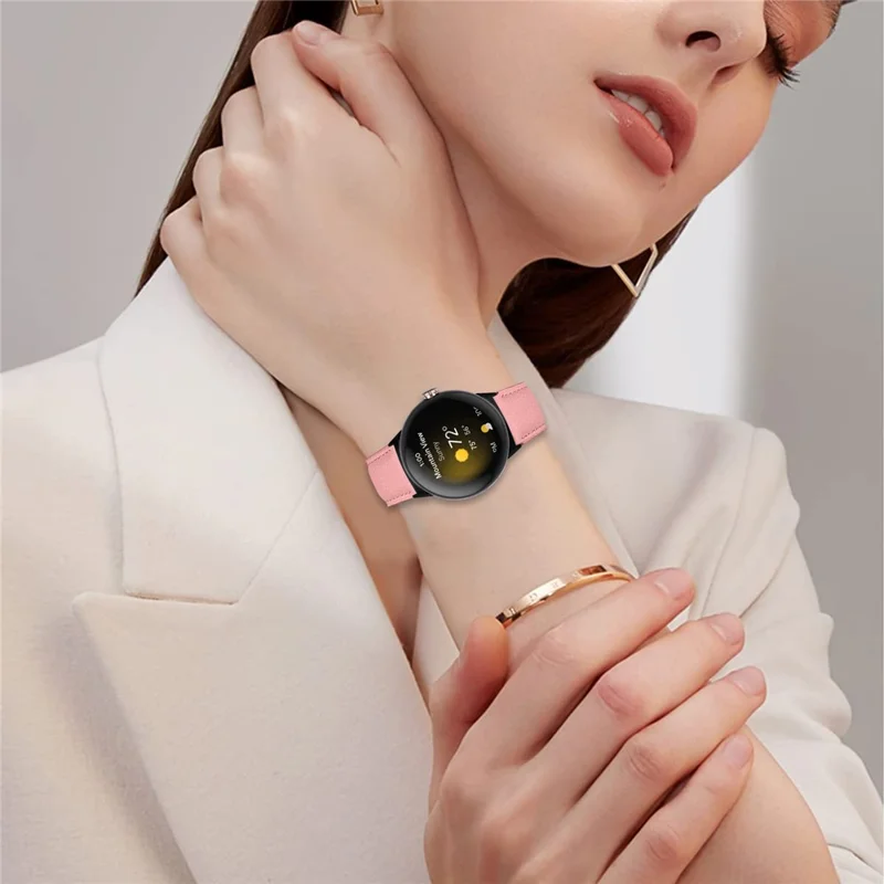 Wrist Strap For Google Pixel Watch 4  /  Watch 3  /  Watch 2  /  Watch 1 41mm Genuine Leather Watch Band with Black Connector Turtle Back Buckle - Pink