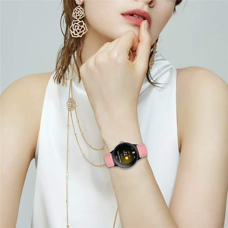 Wrist Strap For Google Pixel Watch 4  /  Watch 3  /  Watch 2  /  Watch 1 41mm Genuine Leather Watch Band with Black Connector Turtle Back Buckle - Pink
