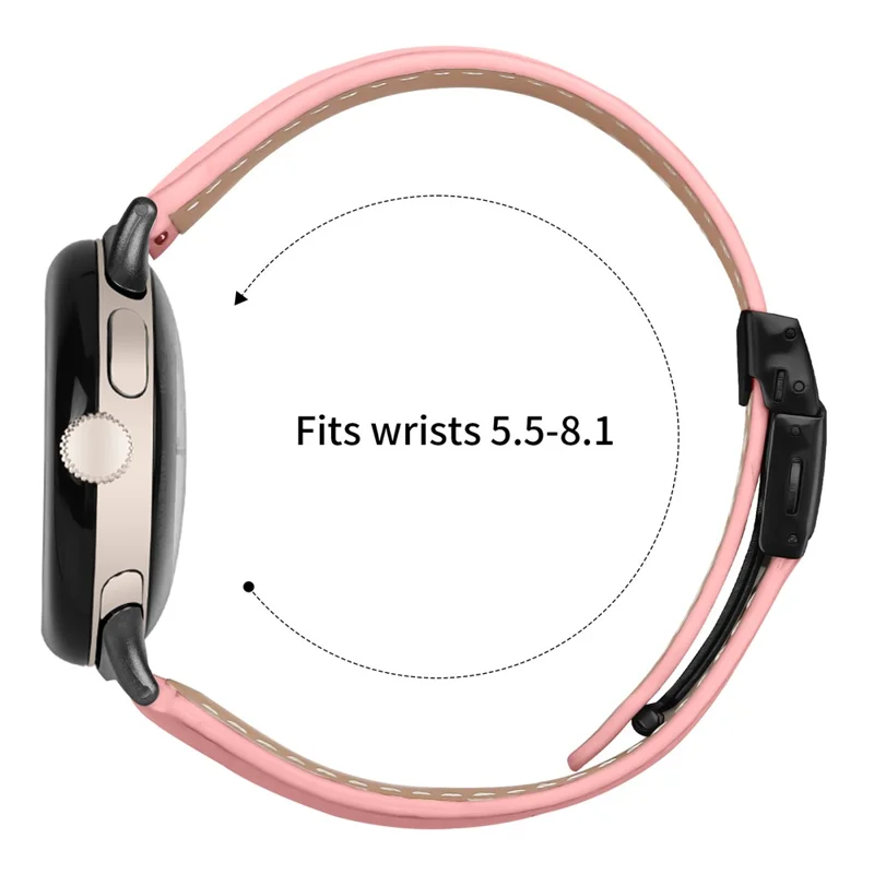 Wrist Strap For Google Pixel Watch 4  /  Watch 3  /  Watch 2  /  Watch 1 41mm Genuine Leather Watch Band with Black Connector Turtle Back Buckle - Pink