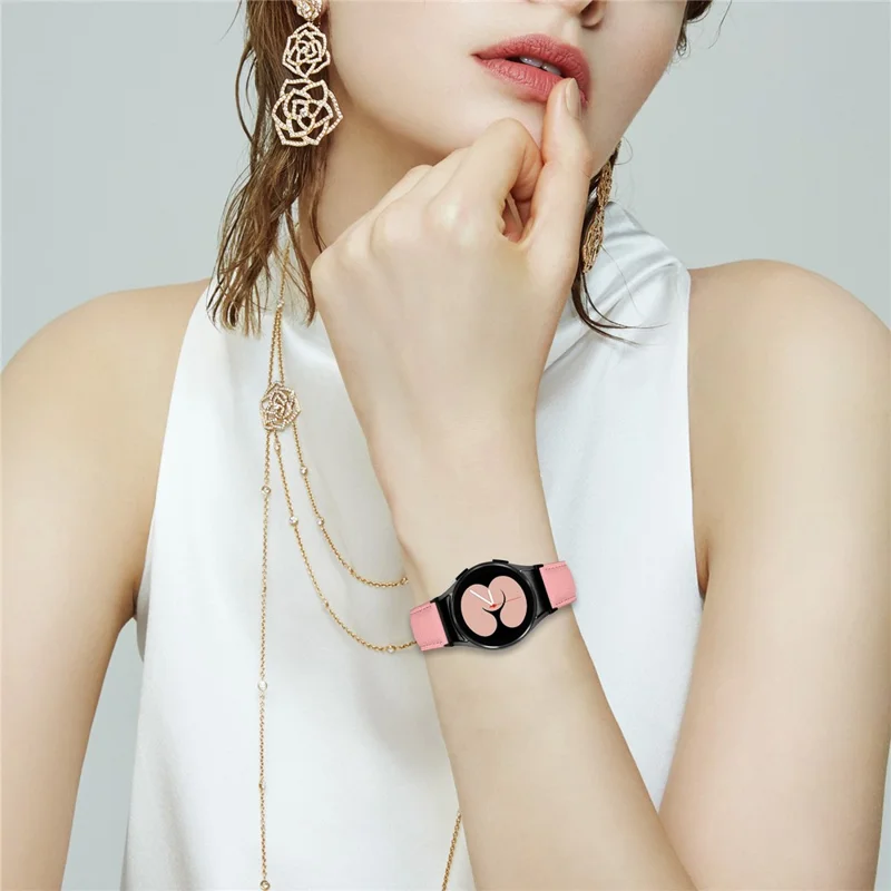 Wrist Strap with Black Quick Release Connector For Samsung Galaxy Watch6  /  Watch6 Classic Genuine Leather Watch Band - Pink