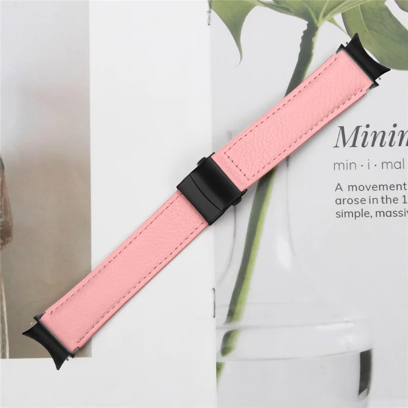Wrist Strap with Black Quick Release Connector For Samsung Galaxy Watch6  /  Watch6 Classic Genuine Leather Watch Band - Pink