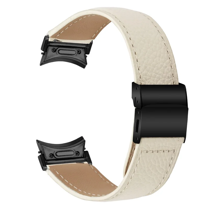 Wrist Strap with Black Quick Release Connector For Samsung Galaxy Watch7 40mm  /  44mm Genuine Leather Watch Band - Beige