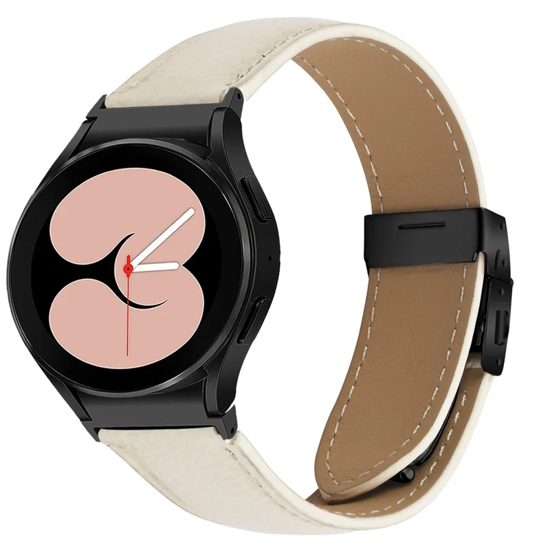 Wrist Strap with Black Quick Release Connector For Samsung Galaxy Watch7 40mm  /  44mm Genuine Leather Watch Band - Beige