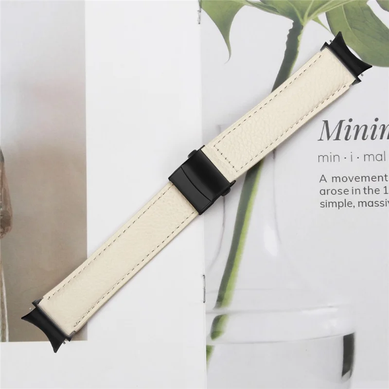 Wrist Strap with Black Quick Release Connector For Samsung Galaxy Watch7 40mm  /  44mm Genuine Leather Watch Band - Beige