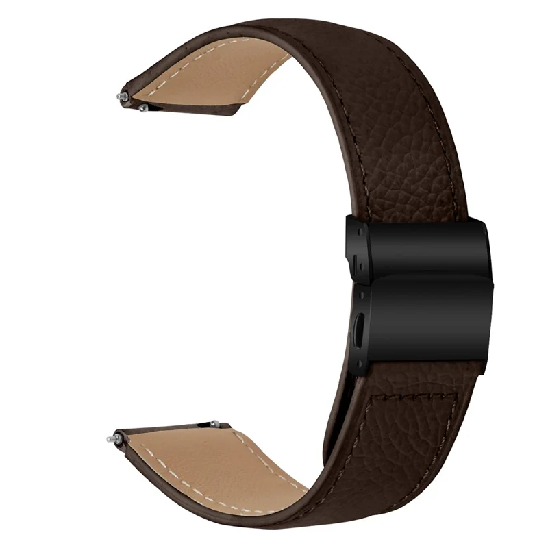 Wrist Strap For Huami Amazfit Active  /  GTR Mini  /  Bip 3 Pro  /  Bip 3 Genuine Leather Watch Band with Black Connector Turtle Back Buckle - Coffee