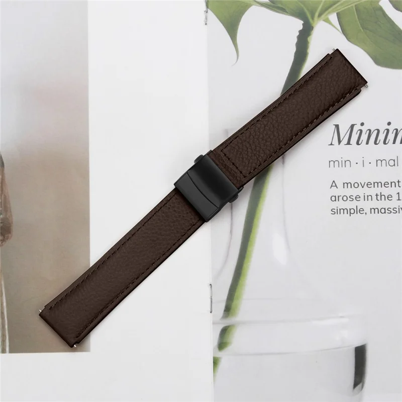 Wrist Strap For Huami Amazfit Active  /  GTR Mini  /  Bip 3 Pro  /  Bip 3 Genuine Leather Watch Band with Black Connector Turtle Back Buckle - Coffee