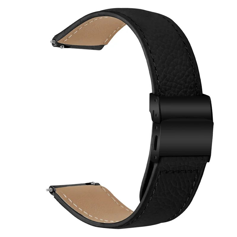 Wrist Strap For Samsung Galaxy Watch3 41mm  /  Active 2 40mm  /  44mm Genuine Leather Watch Band with Black Connector Turtle Back Buckle - Black