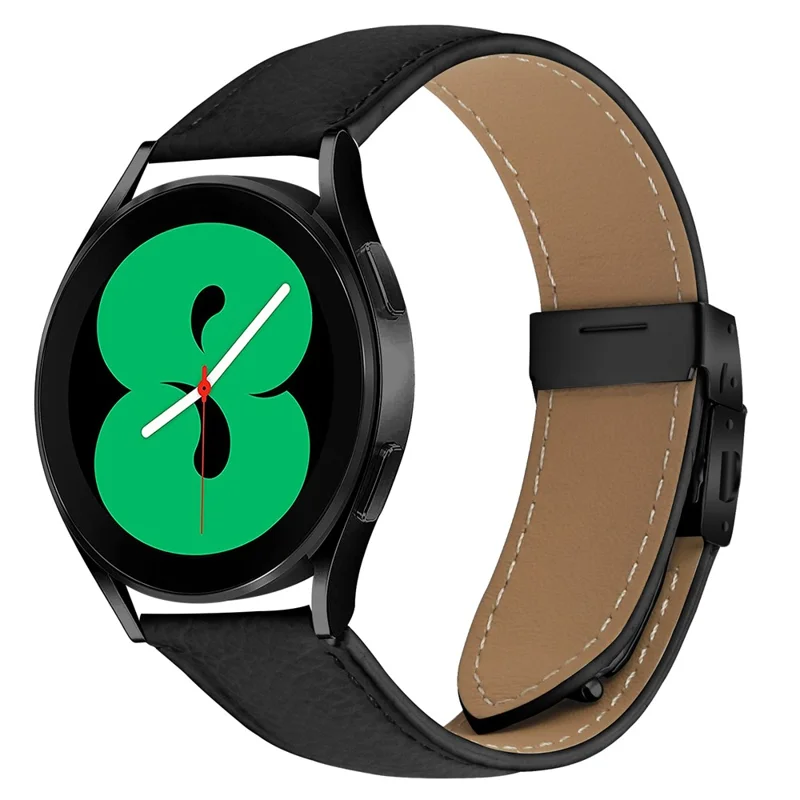 Wrist Strap For Samsung Galaxy Watch3 41mm  /  Active 2 40mm  /  44mm Genuine Leather Watch Band with Black Connector Turtle Back Buckle - Black