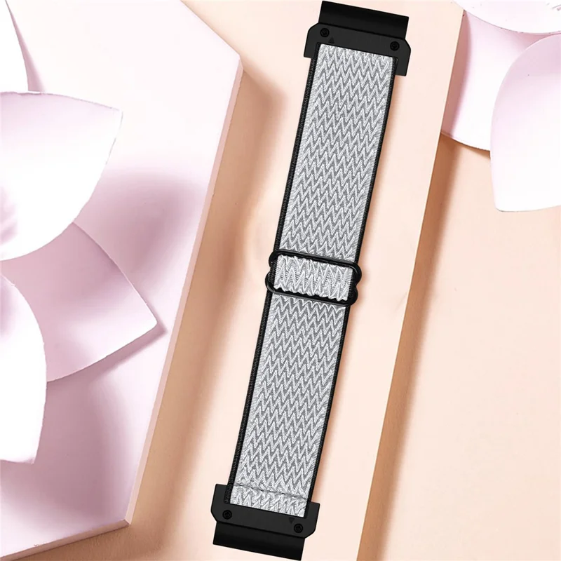 Watch Strap For Garmin Fenix 7S / 7S Pro / 6S , Elastic Nylon Band with Black Connector - Black  /  White
