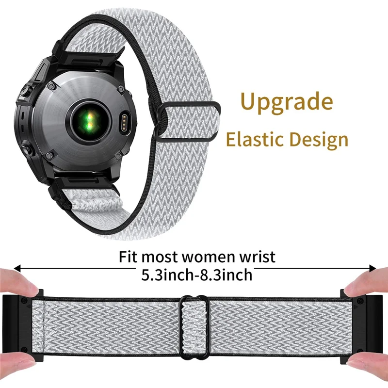 Watch Strap For Garmin Fenix 7S / 7S Pro / 6S , Elastic Nylon Band with Black Connector - Black  /  White
