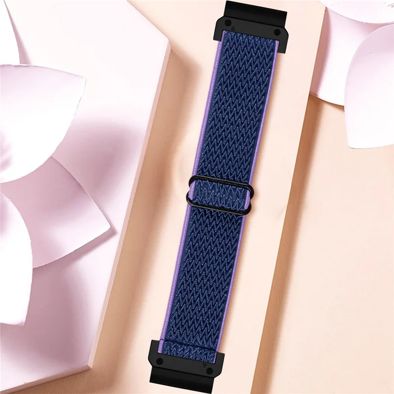 Watch Strap For Garmin Fenix 7S / 7S Pro / 6S , Elastic Nylon Band with Black Connector - Purple  /  Blue