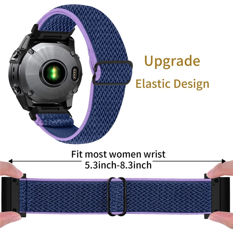 Watch Strap For Garmin Fenix 7S / 7S Pro / 6S , Elastic Nylon Band with Black Connector - Purple  /  Blue