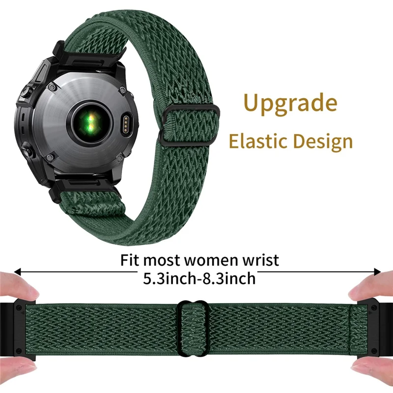 Watch Strap For Garmin Fenix 8 47mm / Fenix E 47mm / quatix 8 47mm , Elastic Nylon Band with Black Connector - Army Green