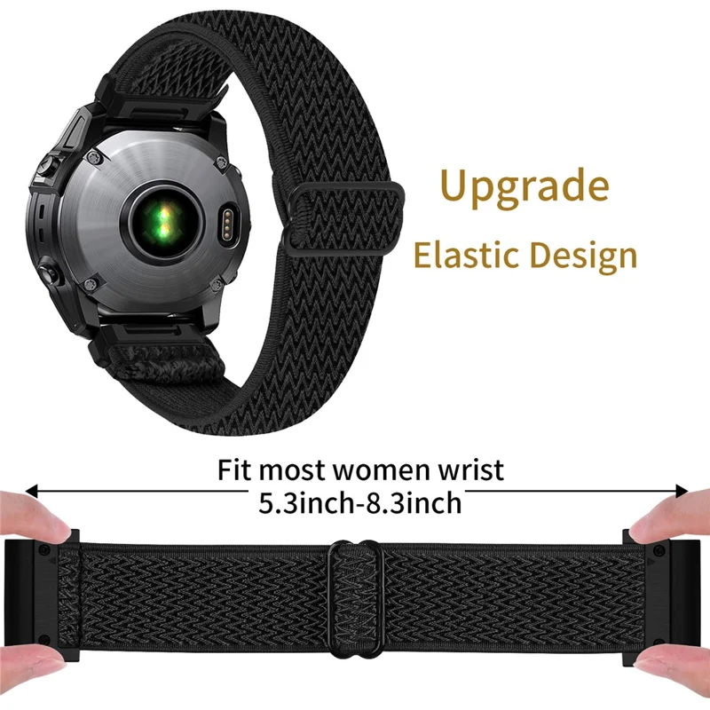 Watch Strap For Garmin Fenix 7 / 7 Pro / 5 , Elastic Nylon Band with Black Connector - Black