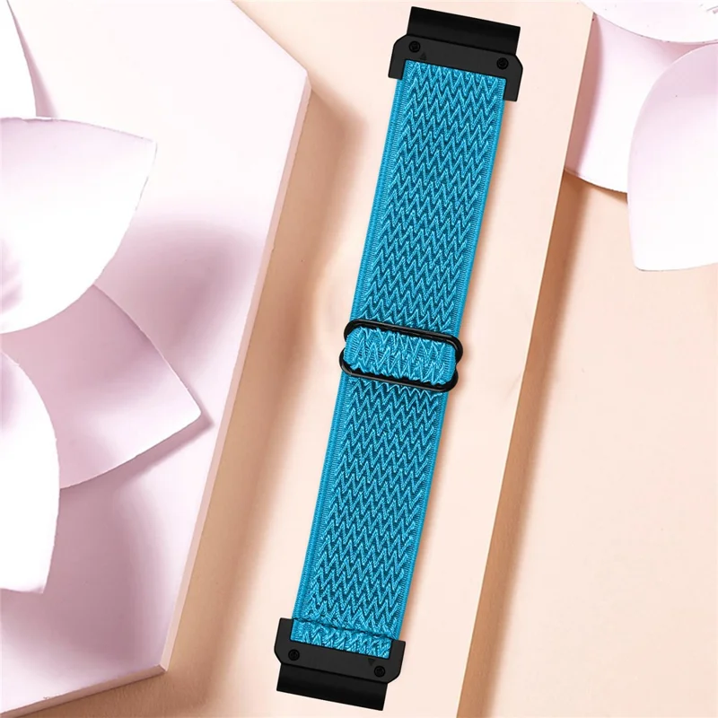 Watch Strap For Garmin Fenix 7X / 6X Pro / 5X Plus , Elastic Nylon Band with Black Connector - Sky Blue