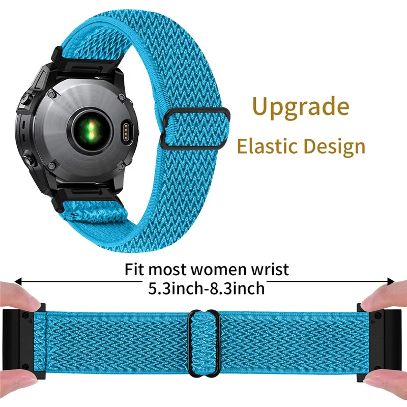 Watch Strap For Garmin Fenix 7X / 6X Pro / 5X Plus , Elastic Nylon Band with Black Connector - Sky Blue
