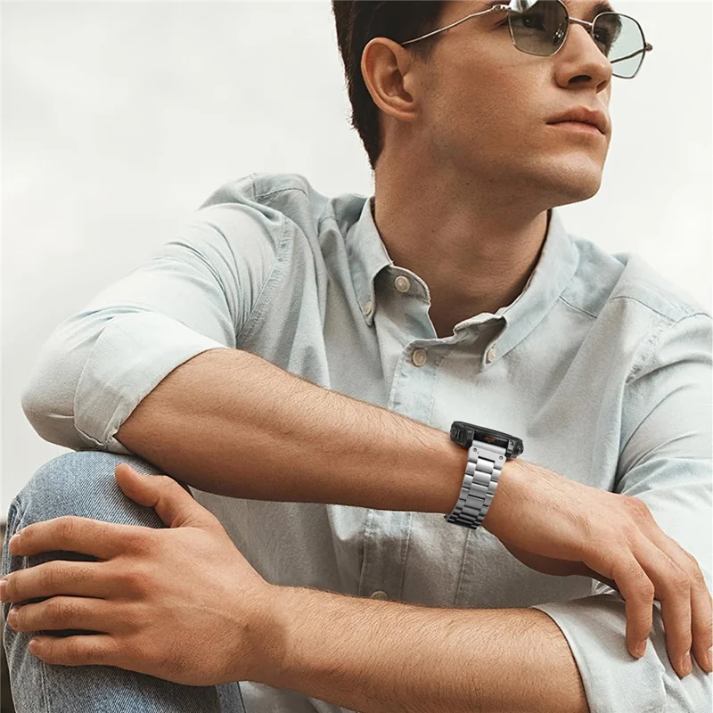 For Garmin Fenix 8 47mm / Fenix E 47mm Band 3-Bead Stainless Steel Watch Strap - Silver