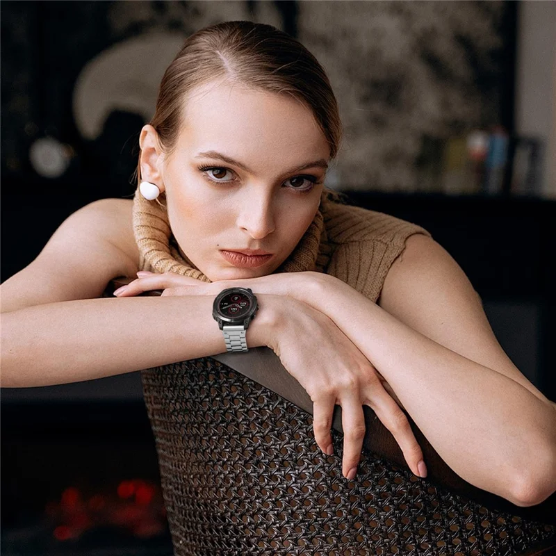 For Garmin Fenix 8 47mm / Fenix E 47mm Band 3-Bead Stainless Steel Watch Strap - Silver