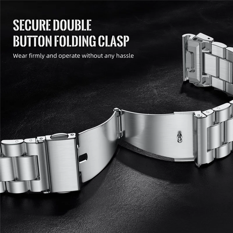 Watch Band For Garmin Forerunner 970 / Descent G2 / Approach S62 , 3-Bead Stainless Steel Strap - Silver
