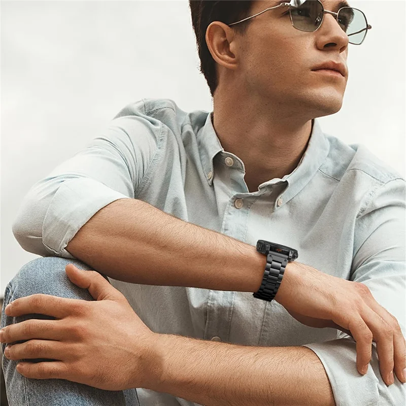 Watch Band For Garmin Forerunner 970 / Descent G2 / Approach S62 , 3-Bead Electroplating Color Metal Strap - Black