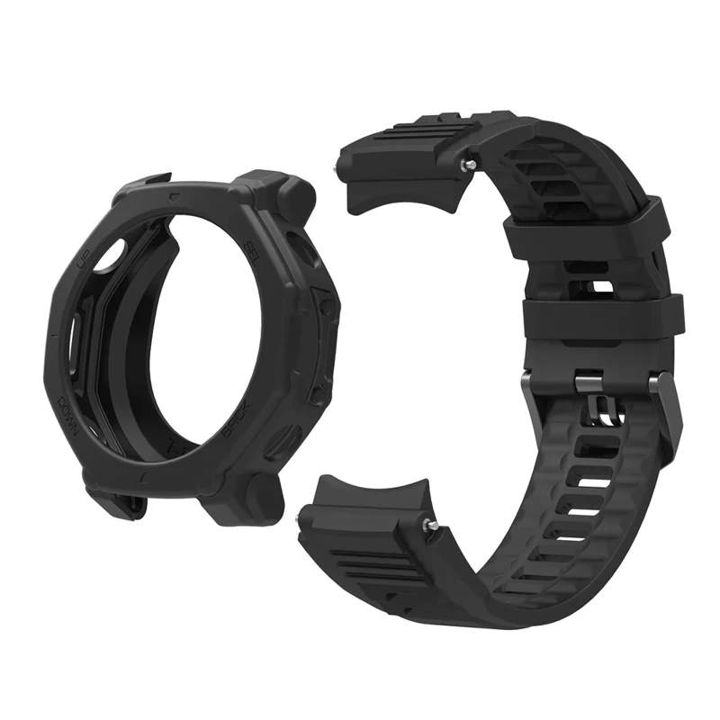 For Huami Amazfit T-Rex 3 Pro 48mm Silicone Replacement Strap Watch Band with Protective Case - Black