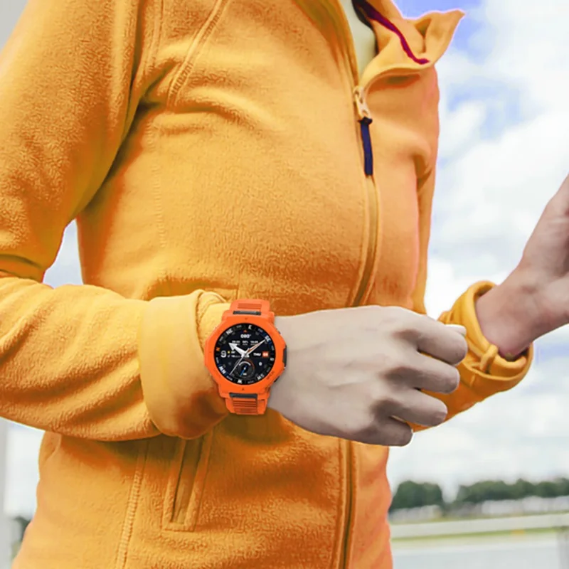 For Huami Amazfit T-Rex 3 Pro 48mm Silicone Replacement Strap Watch Band with Protective Case - Black