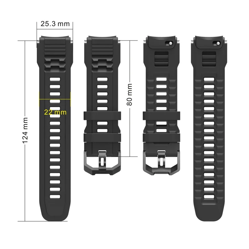 For Huami Amazfit T-Rex 3 Pro 48mm Silicone Replacement Strap Watch Band with Protective Case - Black
