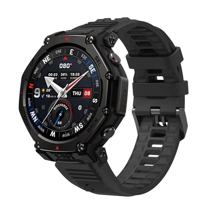 For Huami Amazfit T-Rex 3 Pro 48mm Watch Band Dual Loop Silicone Strap with Black Buckle - Black