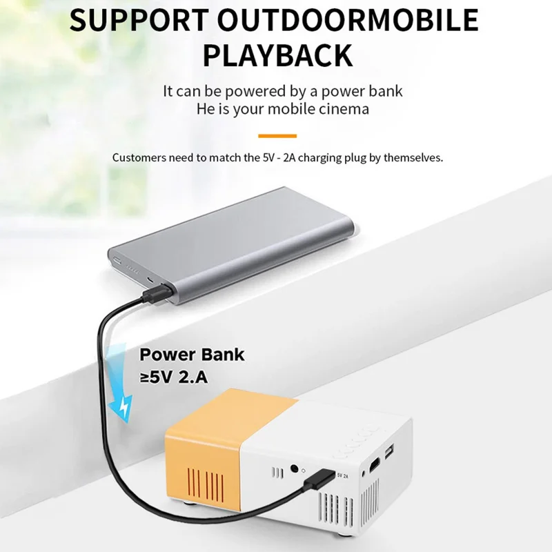 YG300S Mini Projector HD Portable LED Projector Screen Mirroring Support 1080P for Home / Dorm - Yellow White / UK Plug