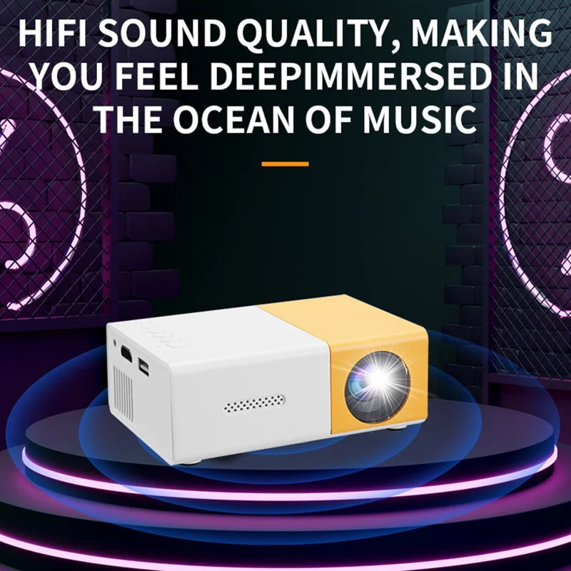 YG300S Mini Projector HD Portable LED Projector Screen Mirroring Support 1080P for Home / Dorm - Yellow White / UK Plug