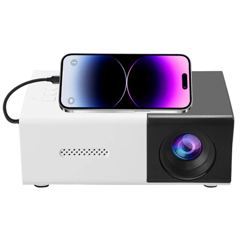 YG300S Mini Projector HD Portable LED Projector Screen Mirroring Support 1080P for Home / Dorm - Black White / EU Plug