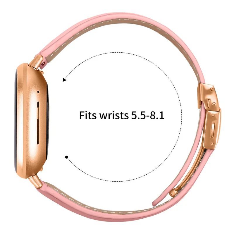 For Fitbit Versa 3  /  Sense Genuine Leather Watch Band with Rose Gold Connector Turtle Back Buckle - Pink