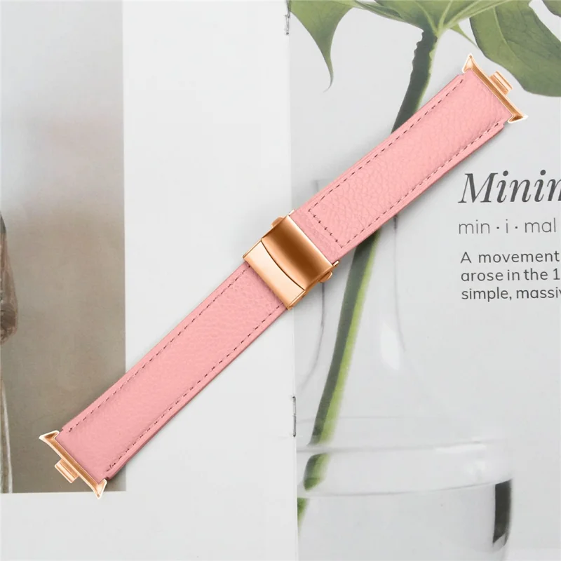 For Xiaomi Smart Band 8  /  9 Pro Genuine Leather Watch Band with Rose Gold Connector Turtle Back Buckle - Pink