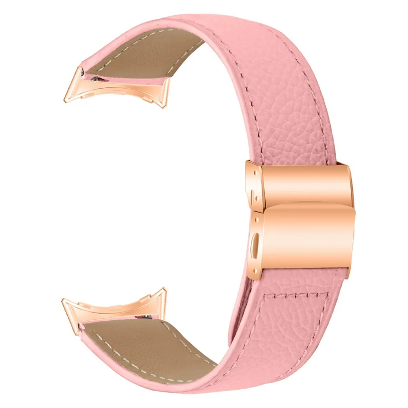 For Google Pixel Watch 4  /  3  /  3  /  1 41mm Genuine Leather Watch Band with Rose Gold Connector Turtle Back Buckle - Pink