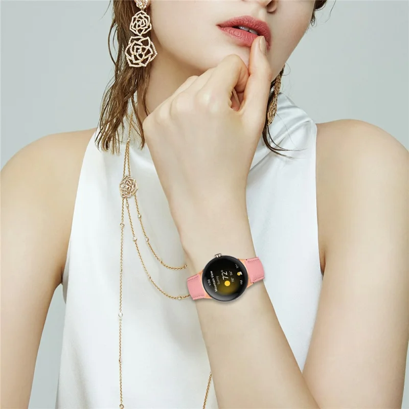 For Google Pixel Watch 4  /  3  /  3  /  1 41mm Genuine Leather Watch Band with Rose Gold Connector Turtle Back Buckle - Pink