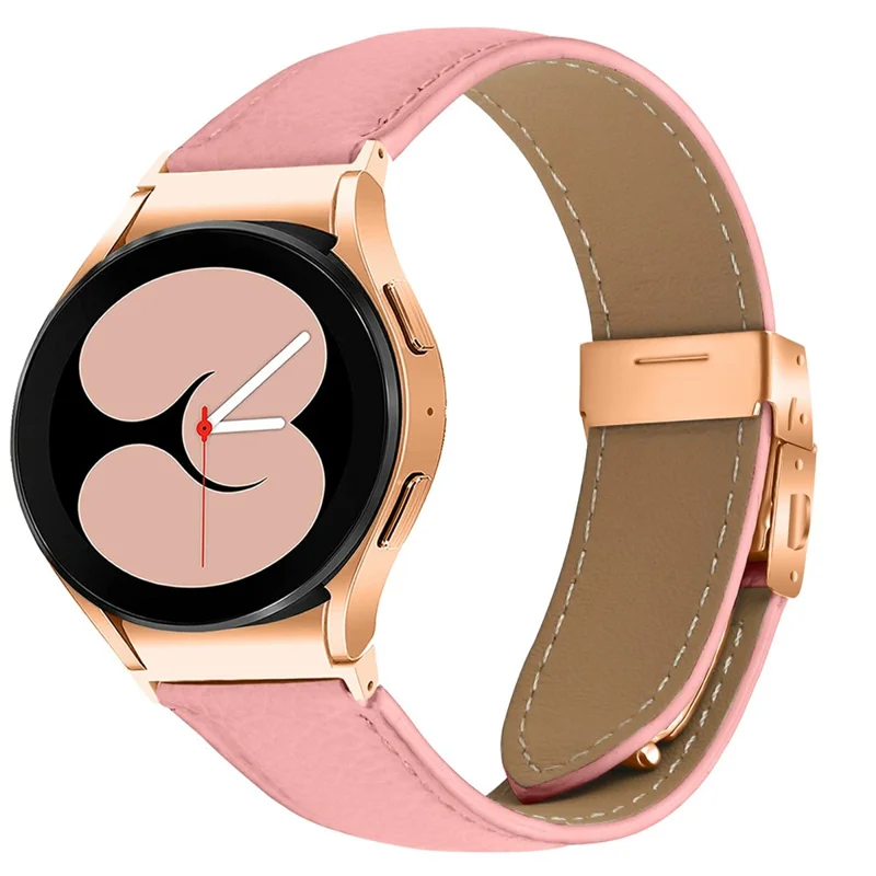 Wrist Strap with Rose Gold Quick Release Connector For Samsung Galaxy Watch4  /  Watch5 Genuine Leather Watch Band - Pink