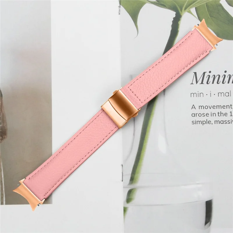 Wrist Strap with Rose Gold Quick Release Connector For Samsung Galaxy Watch6  /  Watch6 Classic Genuine Leather Watch Band - Pink