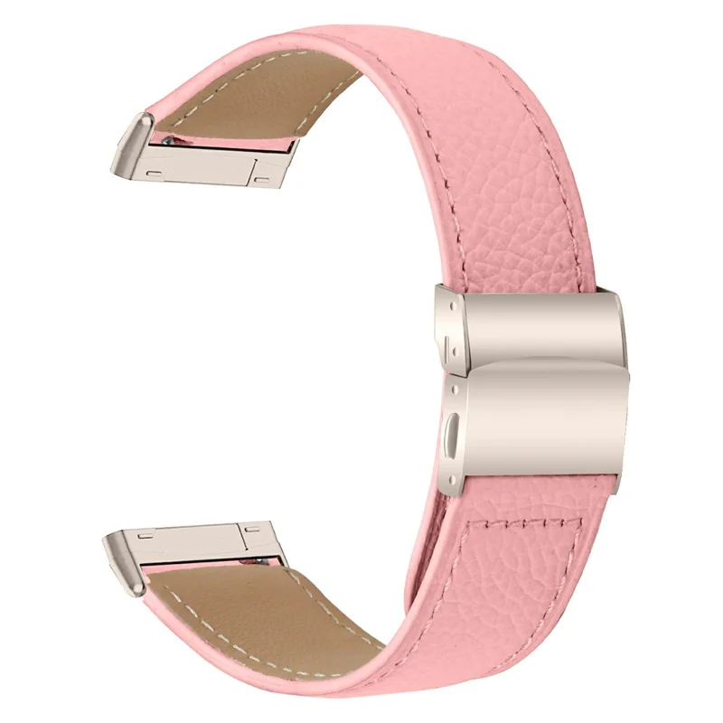 For Fitbit Versa 3  /  Sense Genuine Leather Watch Band with Starlight Connector Turtle Back Buckle - Pink