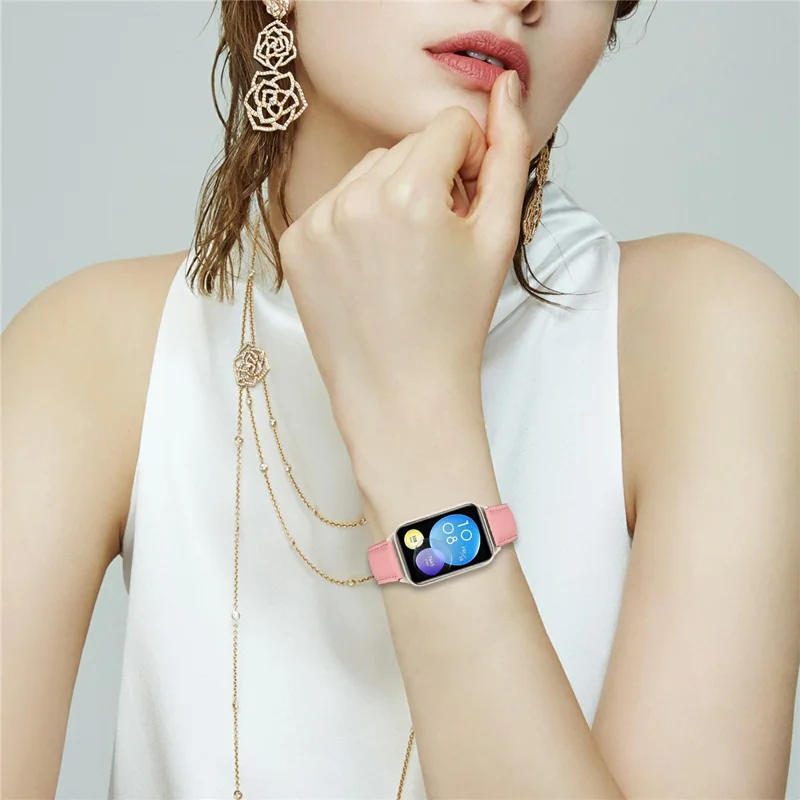 For Xiaomi Smart Band 8  /  9 Pro Genuine Leather Watch Band with Starlight Connector Turtle Back Buckle - Pink