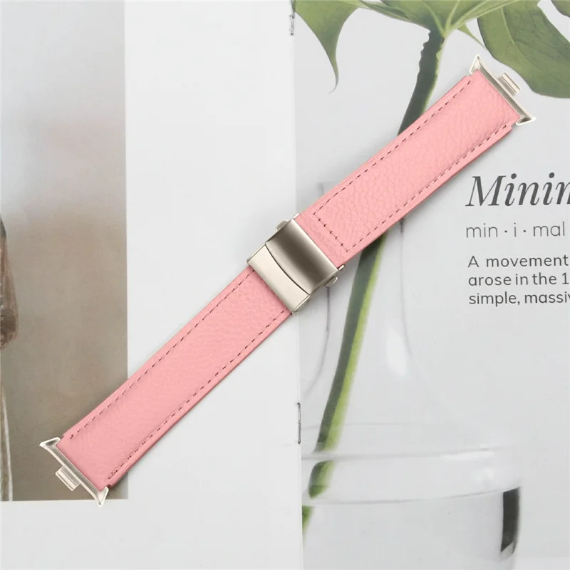 For Xiaomi Redmi Watch 4  /  Watch 5 Genuine Leather Watch Band with Starlight Connector Turtle Back Buckle - Pink