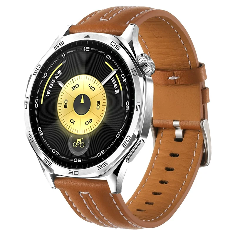 22mm Genuine Leather Watch Band for Huawei Watch GT 6 46mm / 5 46mm / 5 Pro 46mm / 4 46mm Adjustable Replacement Strap - Brown