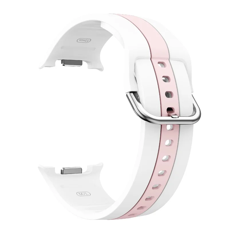 Silicone Strap For Samsung Galaxy Watch8 44mm / 40mm / 8 Classic 46mm Dual Color Watch Band Vertical Stripe Design - White / Pink