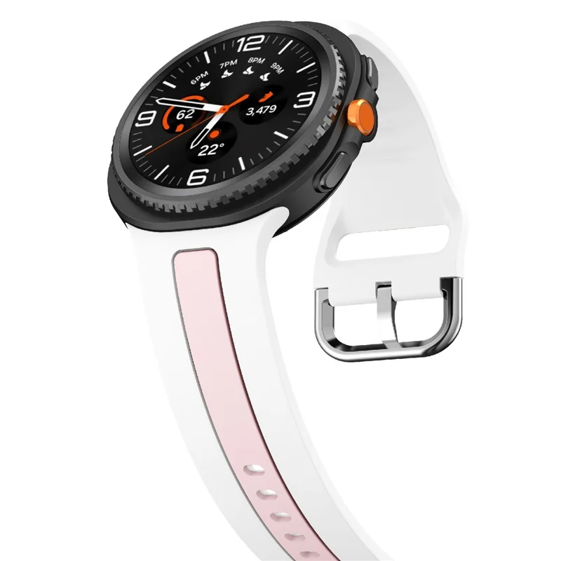 Silicone Strap For Samsung Galaxy Watch8 44mm / 40mm / 8 Classic 46mm Dual Color Watch Band Vertical Stripe Design - White / Pink