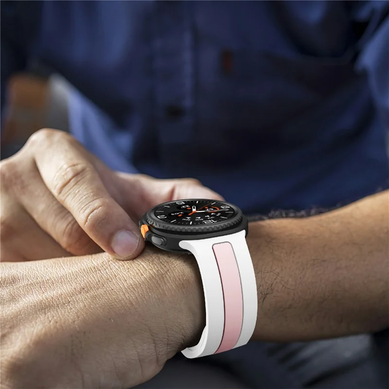 Silicone Strap For Samsung Galaxy Watch8 44mm / 40mm / 8 Classic 46mm Dual Color Watch Band Vertical Stripe Design - White / Pink