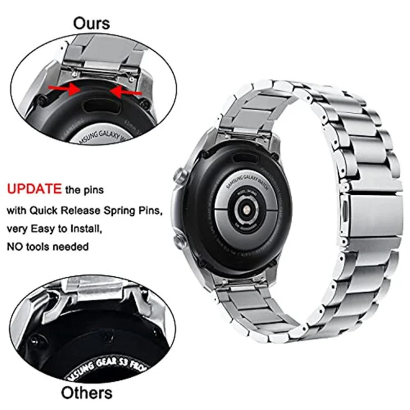 For Huawei Watch GT 6 46mm Stainless Steel Watch Band Arc-shaped 3-bead Flat Buckle Strap - Silver