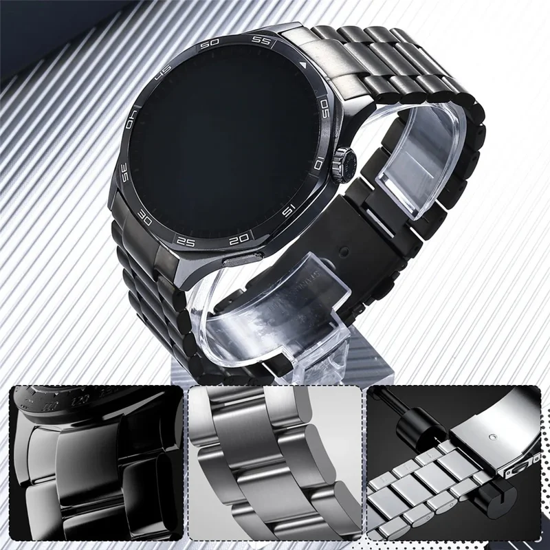 For Huawei Watch GT 6 46mm Stainless Steel Watch Band Arc-shaped 3-bead Flat Buckle Strap - Silver